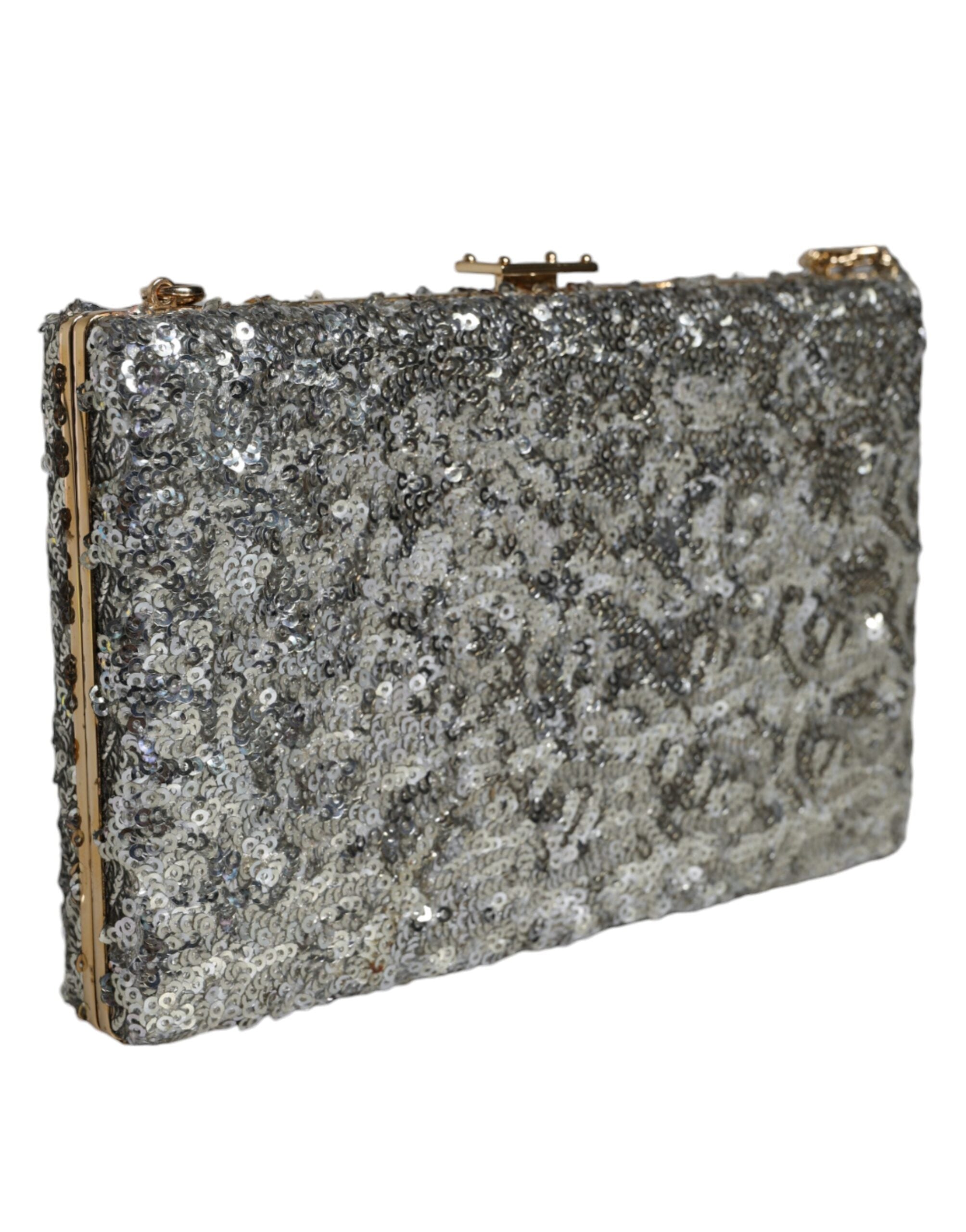 Dolce & Gabbana Gümüş Payetli Clutch Akşam Çantası